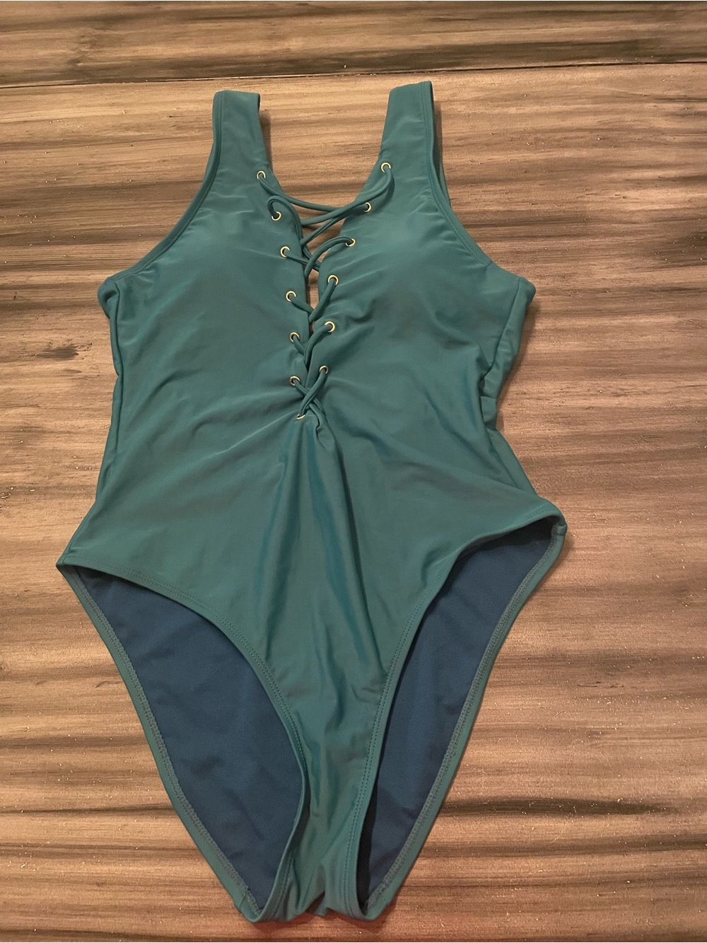 Solid Teal Lace-Up One-Piece Swimsuit